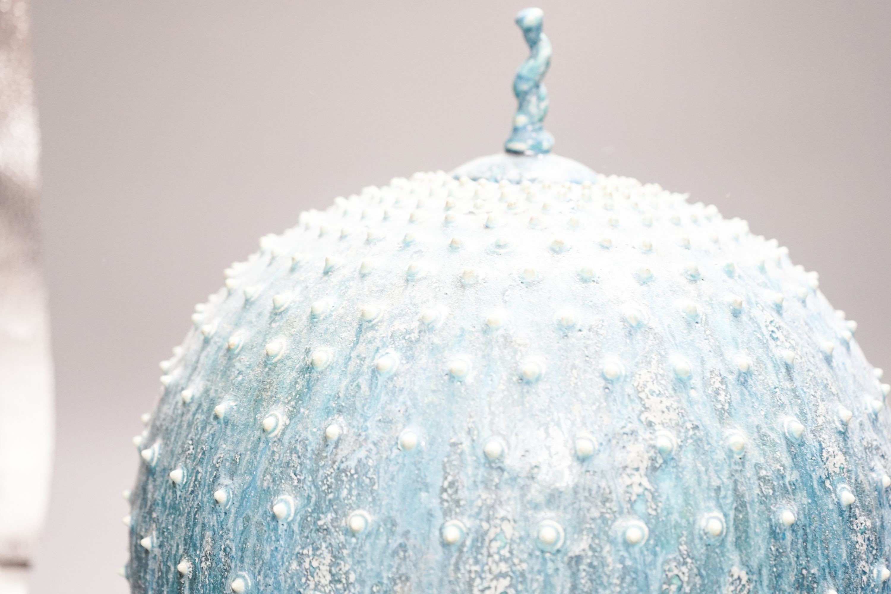 Peter Beard (b.1951) a large turquoise glazed stoneware 'urchin' globe jar and cover, 35cm